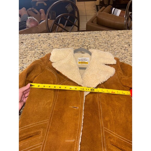Vintage Grais Split Cowhide Marlboro Man Rancher Suede Sherpa Barn Jacket Coat 8 - Picture 10 of 10